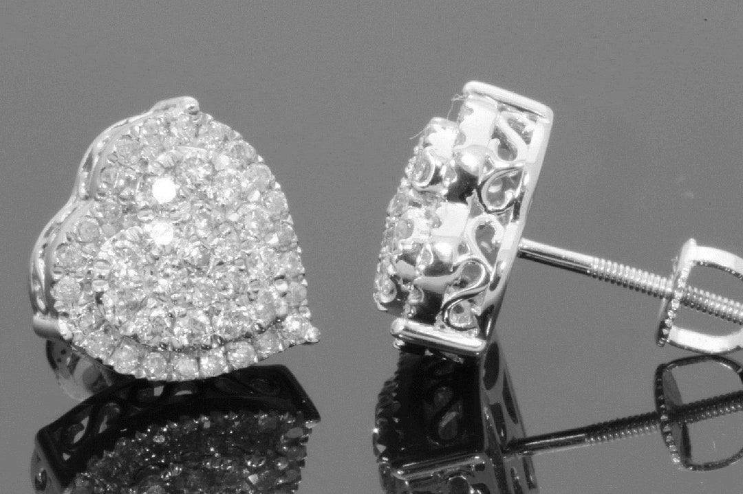 Heart Cluster Diamond Stud Earrings Set in 10k White Gold - Etsy