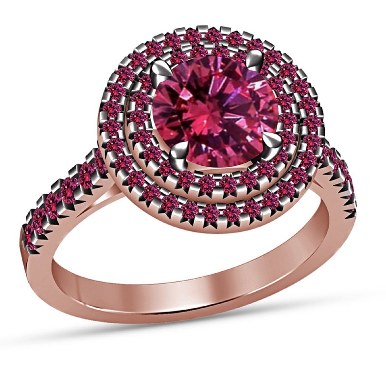 925 Sterling Silver Round Cut Pink Sapphire Engagement Wedding Ring 14k Rose Gold Finish