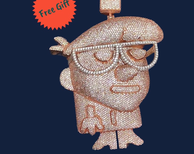 Customized Pendant For Men Cartoon Iced Diamond Out - Rapper Hip Hop Pendant - 925 Silver Rose Gold Finish Moissanite Bling - Dexter's Face