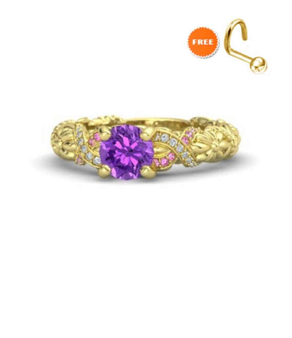 Round Cut Multi-Stone 14K Yellow Gold Plated Rapunzel Disney Princess Ring Round Cut Multi-Stone 14K Yellow Gold Plated Rapunzel Disney Princess Ring
