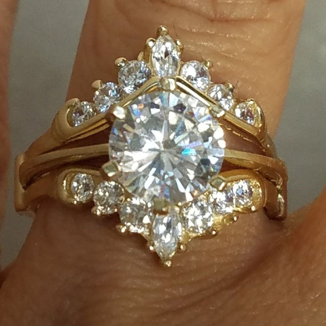 Unique Diamond Engagement Ring Set, 925 Sterling Silver Round ...