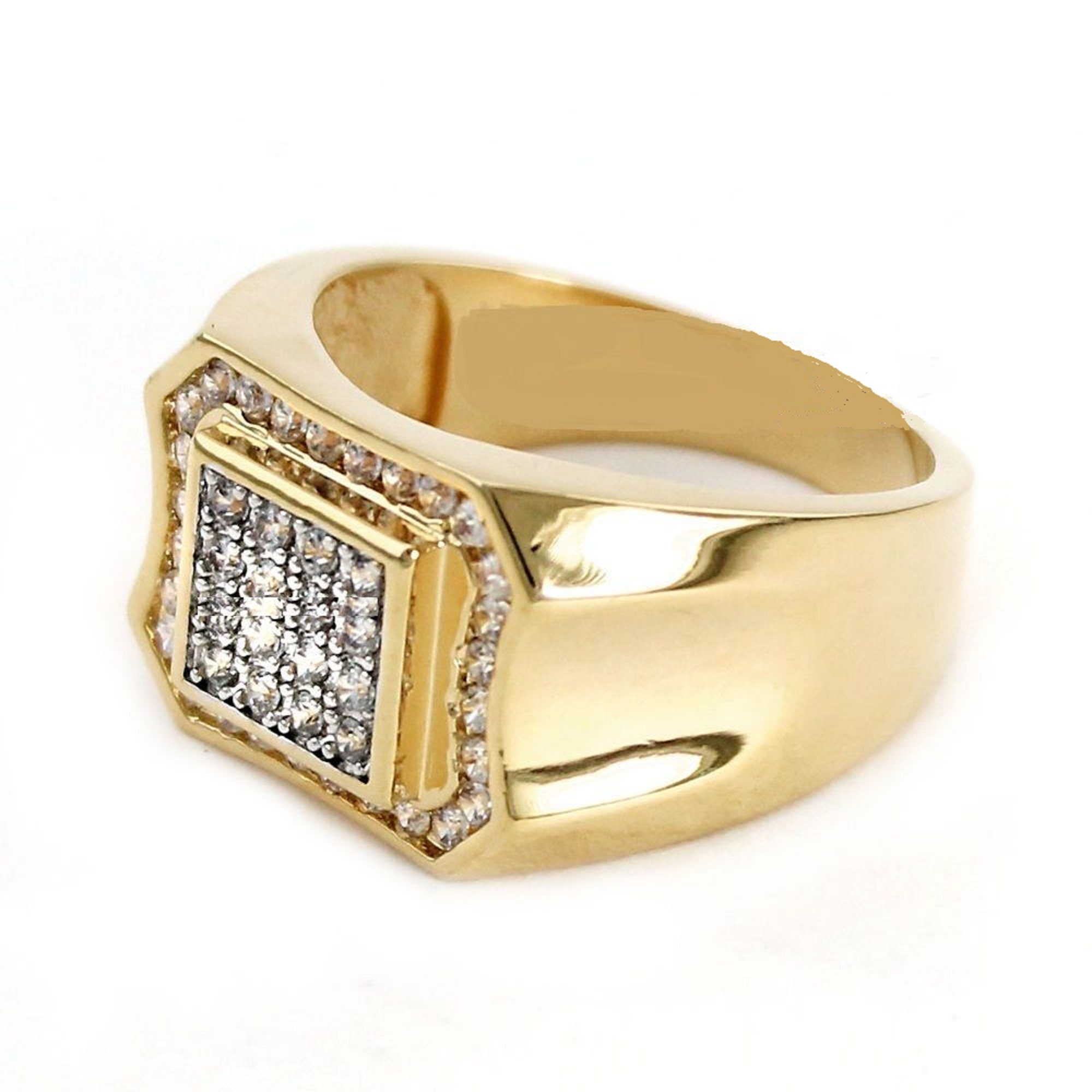 Men's Yellow Gold Finish Diamond Wedding Ring 3 Stone Etsy