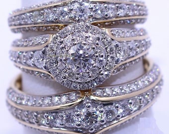 Simulated Diamond Trio Ring Set, 14K Yellow Gold Finish, Sterling Silver