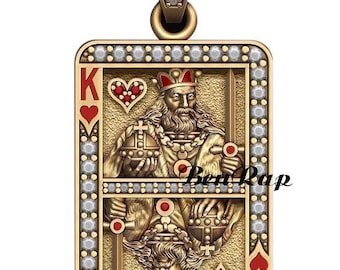 Pocker King Pendant for Rappers, Hip Hop Pocker Moissanite Pendant, Dainty Gold Fn Diamond Silver Heart King Playing Card Pendant Charm