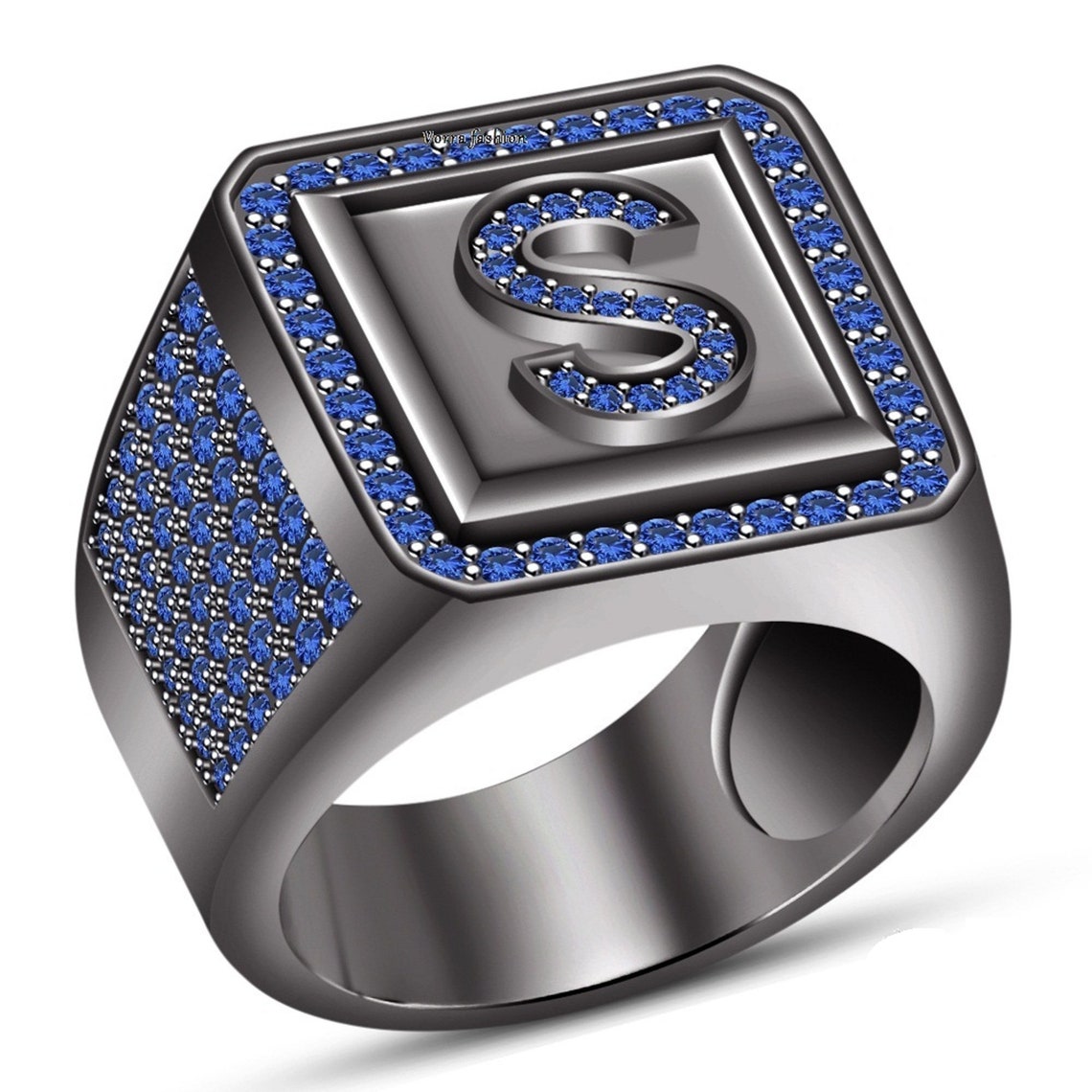 Initial 'S' Letter Men's Band Ring In Blue Etsy