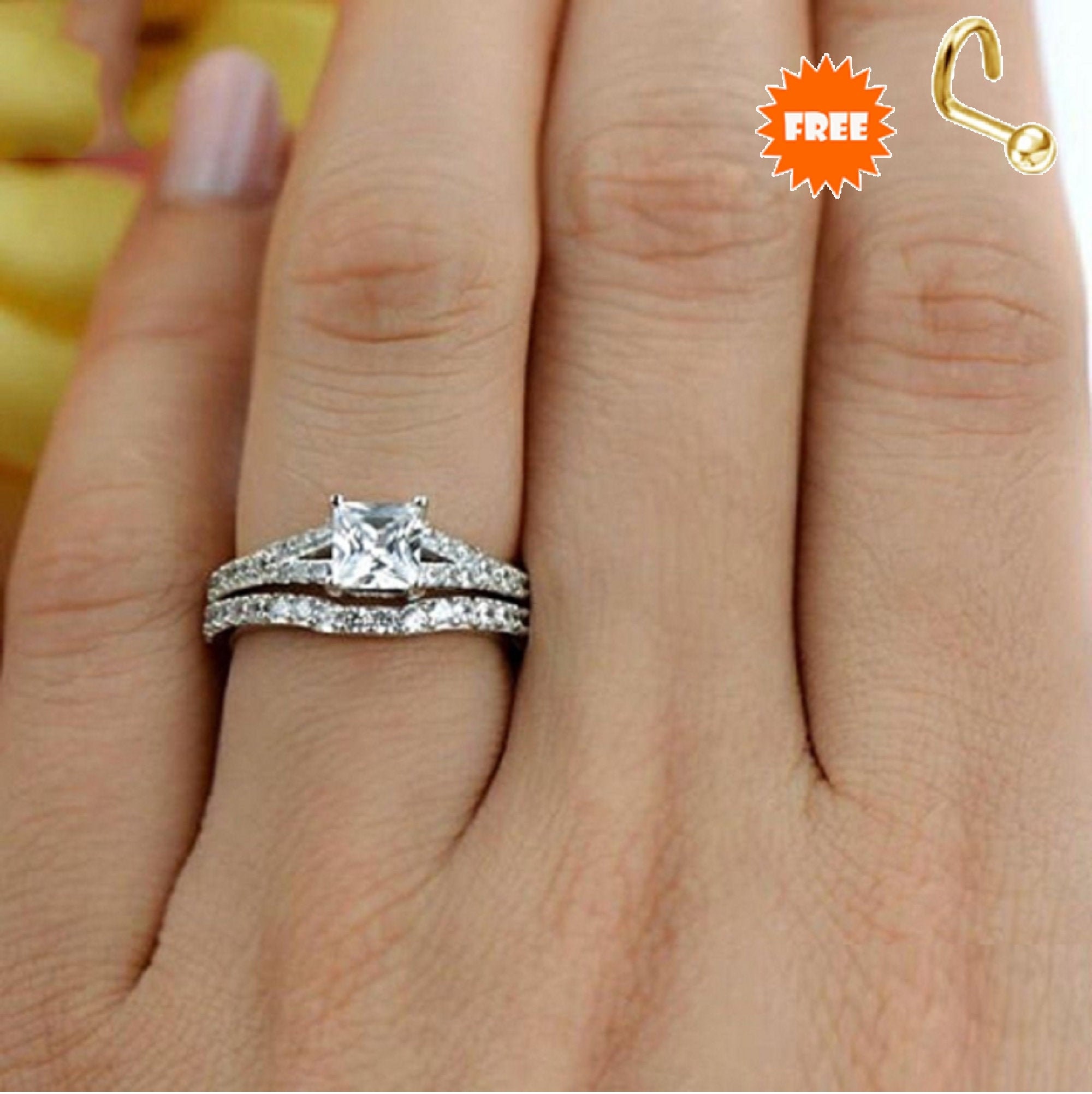 Solid 925 Sterling Silver Engagement Ring Setwhite Gold | Etsy