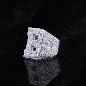Anillo de hip hop con la letra inicial "B", anillo personalizado de raperos, anillo personalizado con diamantes brillantes, anillo de oro con nombre de moissanita Fn para hombre