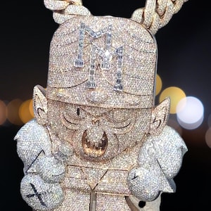 Maßgeschneiderter Iced Out Cartoon Anhänger, Bling Diamant Big Hip Hop Anhänger, Rapper's Angry Monkey Charakter Anhänger, 925er Silber Miami Anhänger