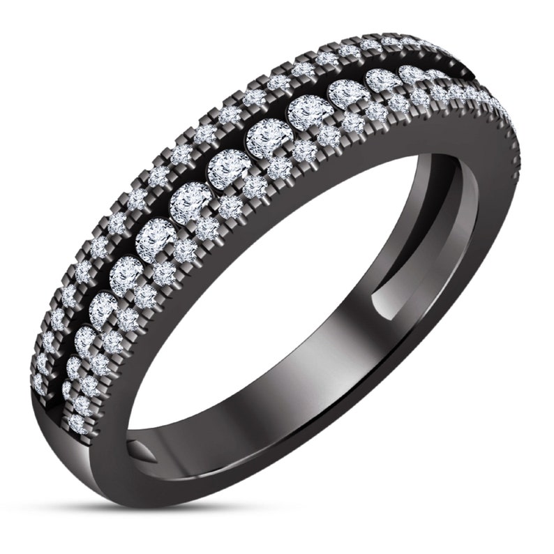 White Diamond Round Cut 925 Sterling Silver Women/'s Engagement Bridal Wedding Ring Set 14K Black Gold Finish