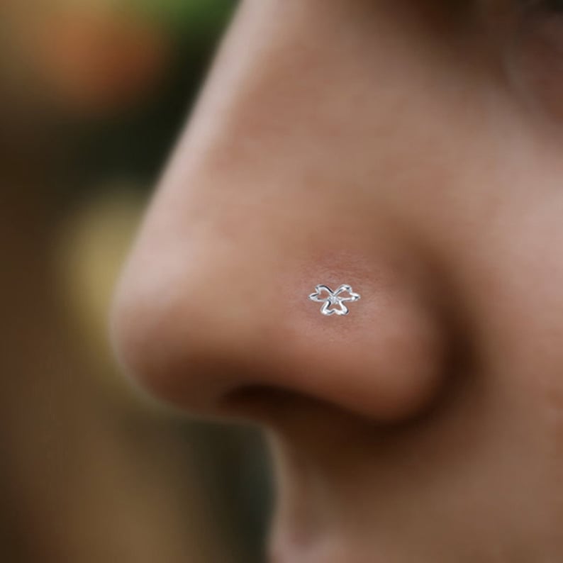 Sterling Silver Pin Flower Ethnic Nose Ring Elegant Piercing Silver Nose Stud Nose Pin Nose Stud Diamond Cubic Zirconia