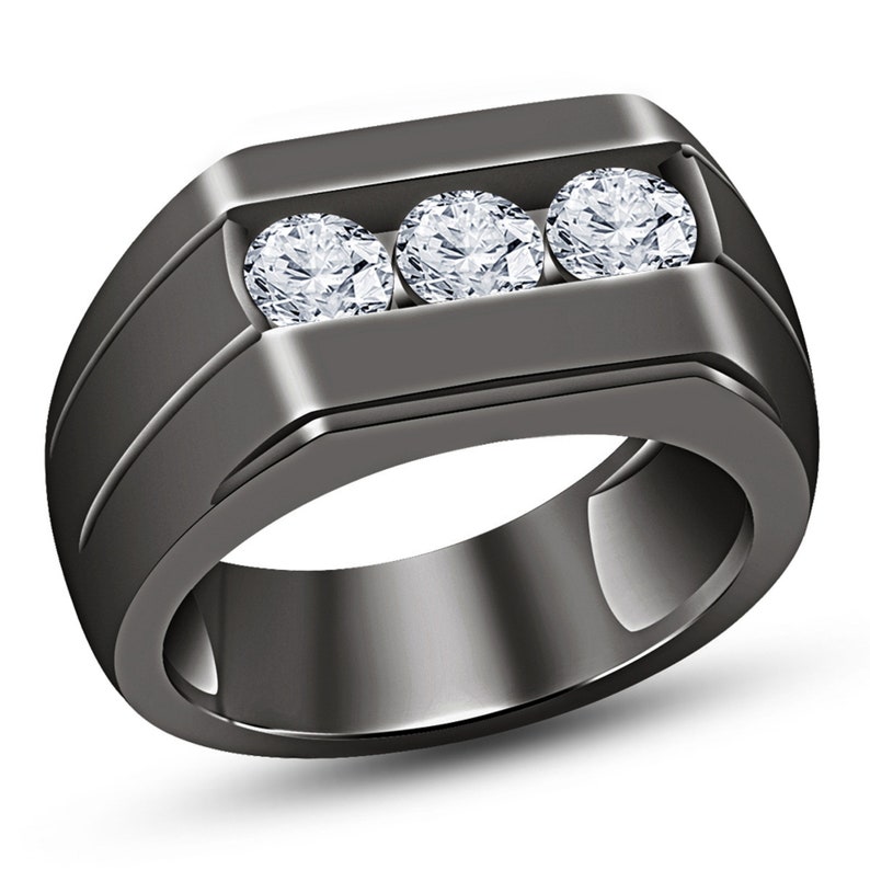 14K Black Gold Over Round Diamond 3 Stone Engagement Wedding Men/'s Ring 925 Silver