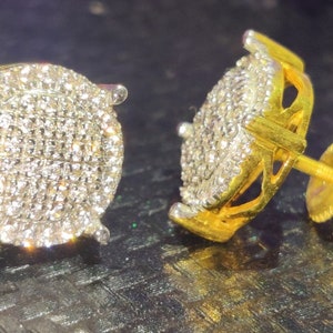 Huge Cluster Stud Earrings For Women/ Iced Out Studs For Men/ 14K Gold Fn Dainty Diamond Earrings/ Halo Stud Earrings/ Screw Back Earrings