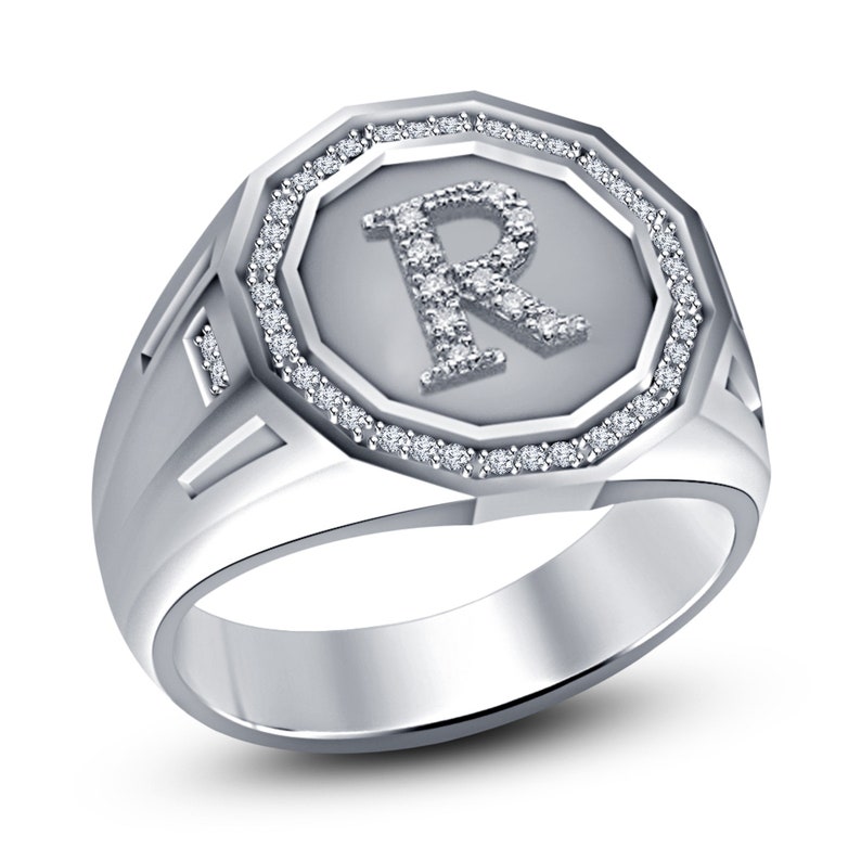 Men/'s 18K White Gold Plated Round DVVS1 Diamond Initial Letter H Ring Solid 925 Sterling Silver
