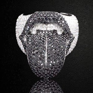 Classic Iced Out Tongue Lip Ring, Micro VVS1 Moissanite Diamond Ring, Miami Rappers Bust Down Ring, 925 Sterling Silver Hip Hop Ring