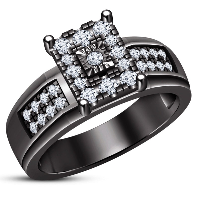 Round Cut White Diamond 925 Sterling Silver Engagement Wedding Ring 14k White Gold Finish