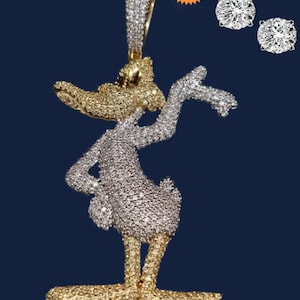 Customized Diamond Hip Hop Pendant For wrapper - Iced Duffy Duck Cartoon Charm, Personalized Men's Moissanite Jewelry, Quirky Kids Gift Idea