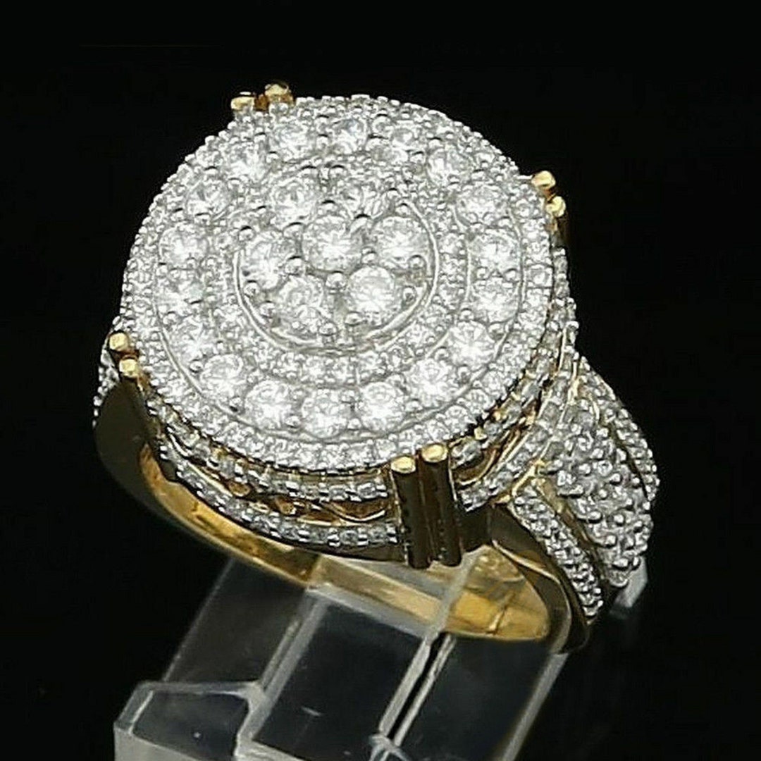 Real 4.00 Ct Moissanite 14K Yellow Gold Finish Mens Wedding Band Pinky ...