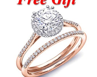 Moissanite Ring For Bride, 14K Rose Gold Plating Anniversary Promise Wedding Band Engagement Ring Bridal Set, Love Ring 925 Silver Free Gift