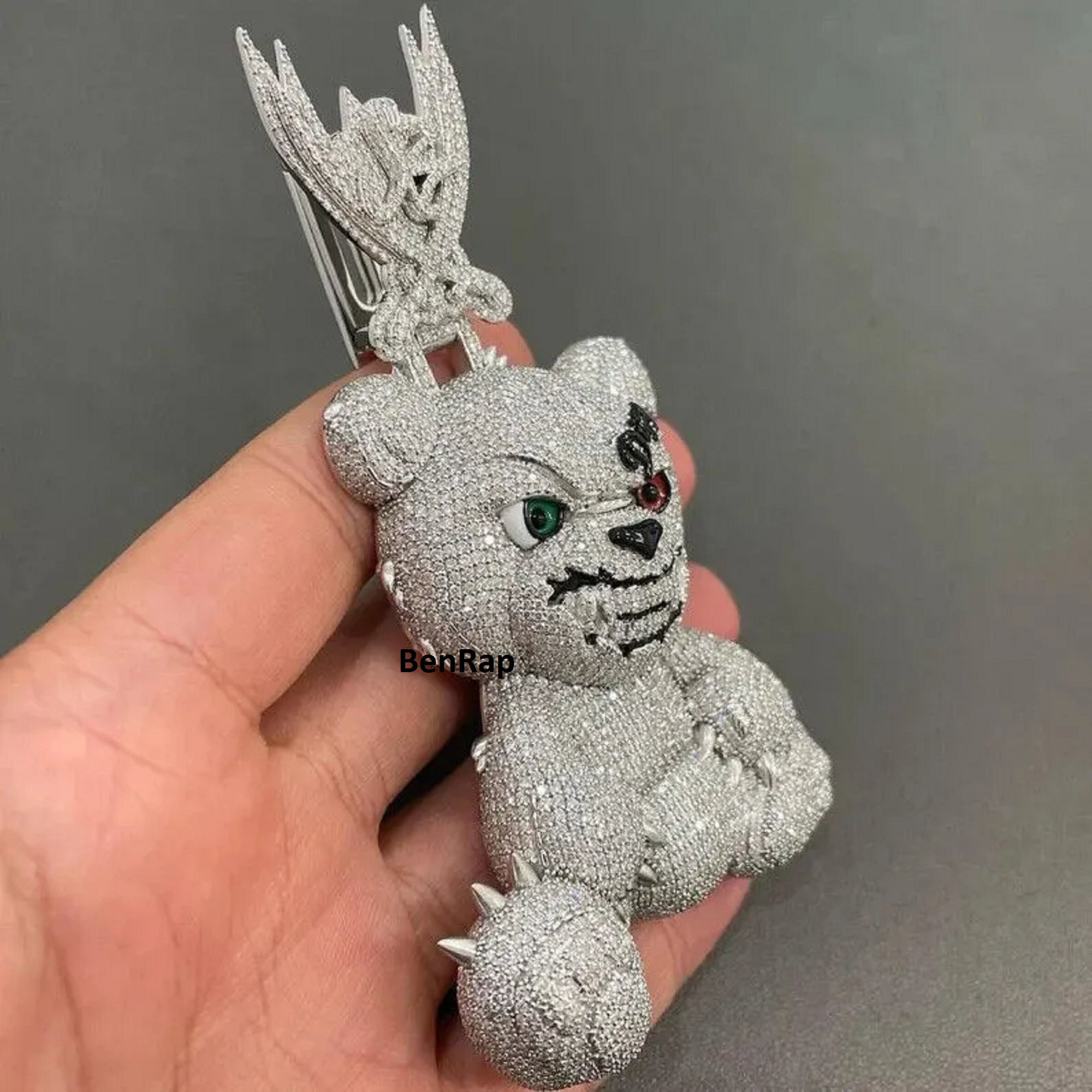Evil Teddy Bear Pendant Hip Hop Cartoon Pendant Rapper s Bling Diamond Necklace Customized Big Moissanite Iced Pendant Etsy UK