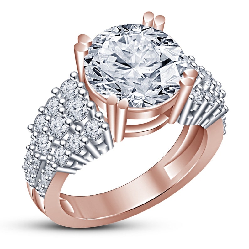 14k Rose Gold Finish Round Cut Diamond Engagement Wedding Ring 925 Sterling Silver Round
