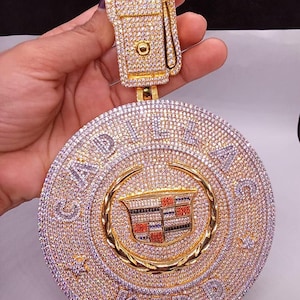 Men&#39;s Iced Out Customized Pendant For Cuban Chain, Yellow Gold Over Baguette & Round sim Diamond hip hop big Pendant, Rapper Jewelry