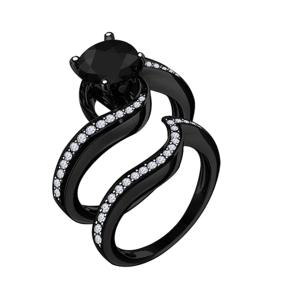 Black Gold Over 925 Sterling Silver White & Black Diamond Etsy