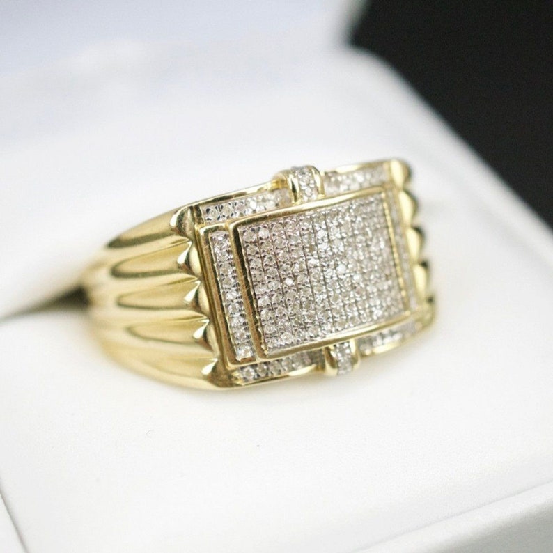 14K Yellow Gold Finish Men's Custom Square Shape Pinky - Etsy