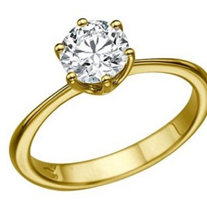 Fabulous 6 Prong Solitaire Ring/ 14K Yellow Gold Finish, Dainty Solitaire Ring Forever One Round Moissanite Engagement Ring Lovely Gift Ring