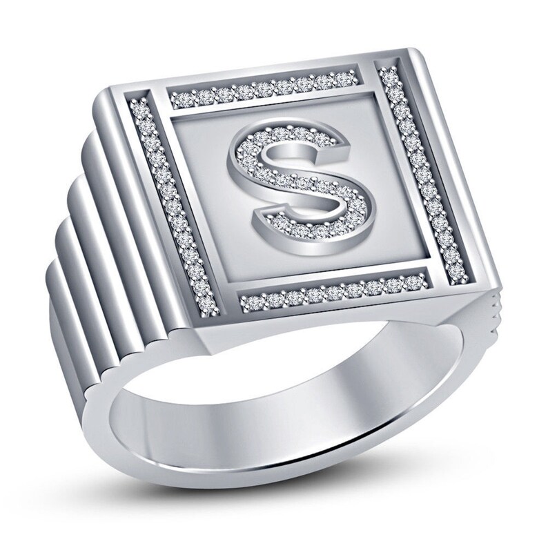 Men/'s 18K White Gold Plated Round DVVS1 Diamond Initial Letter H Ring Solid 925 Sterling Silver