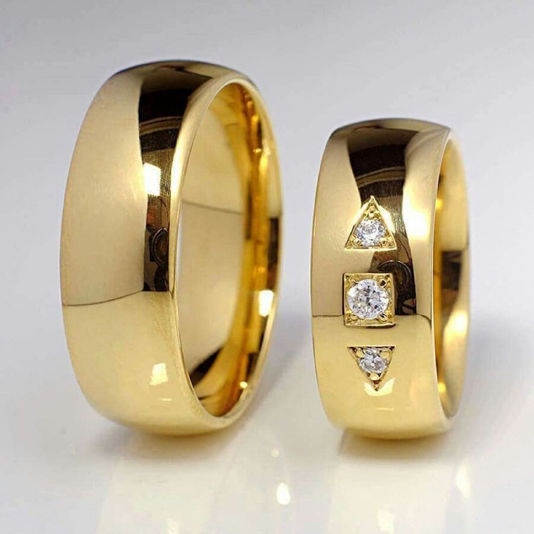 Personalized Couple Rings for Him and Her Sets 14k Yellow Gold - Etsy