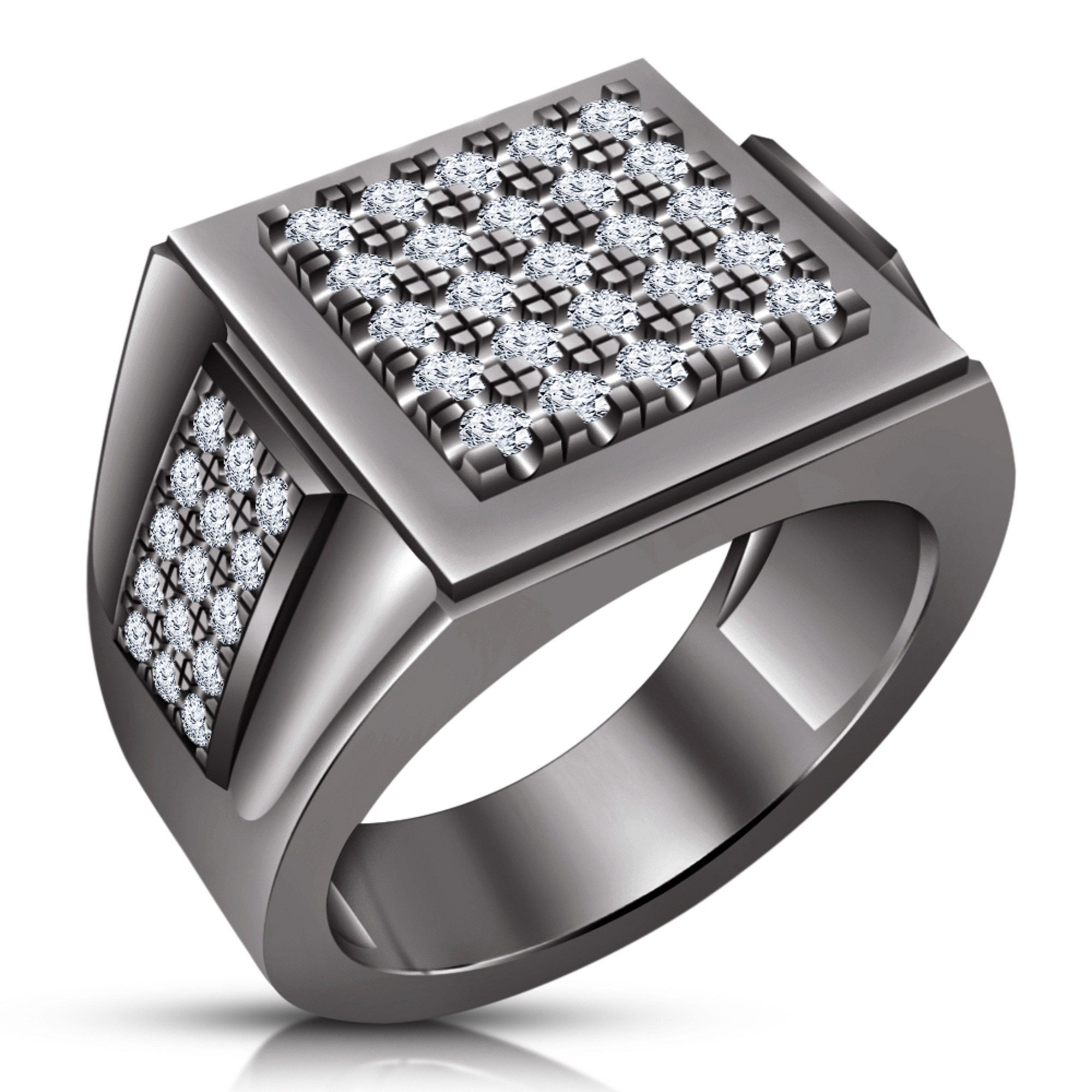 10k Black Gold Finish Mens Ring SimLab Created Diamond Pinky Etsy