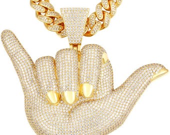 Pingente personalizado de hip hop para ele, pingente banhado a ouro Iced Out Bling para homens, pingente Sim.Diamond Charm, pingente grande de prata 925 do rapper