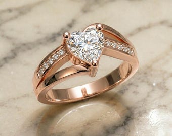 Rose Gold Fn Heart Shape Ring For Women Engagement Ring Ladies Wedding Ring 925 Silver