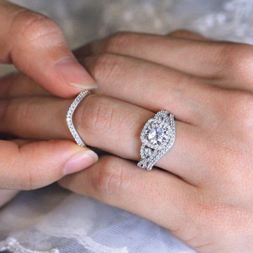 2pcs Oval Cut Insert Bridal Ring Set In Sterling Silver main image 1