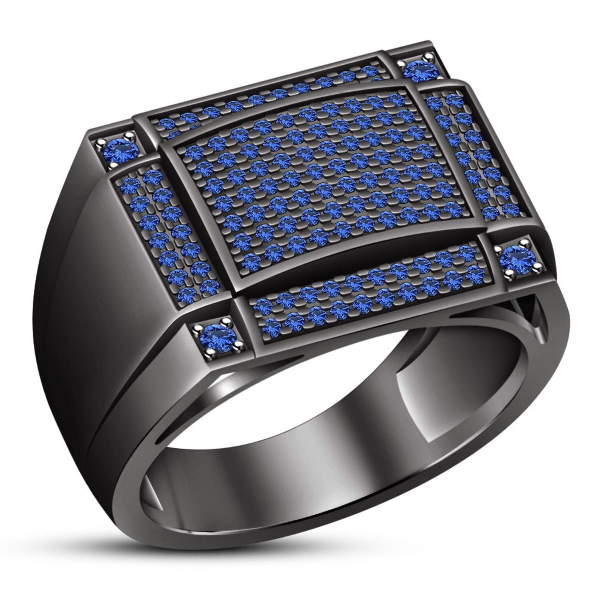 14K Black Gold Finish Men's Round Cut Blue Sapphire image 0