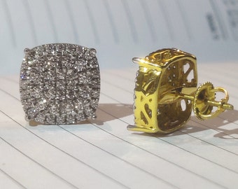 Echter Silber Diamant Ohrstecker, Rundschnitt Diamant Cluster Frauen große Ohrstecker, 14K Gelbgold Finish Klassischer Ohrring mit Schraubenverschluss, Best Stud