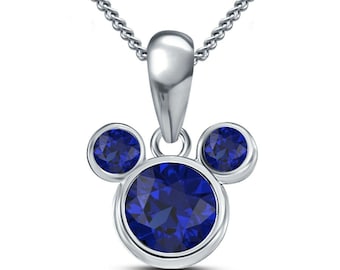 Disney Thema Schmuck, Neugeborenen Schmuck, Schmuck für Teenager, Blauer Saphir Sterling Silber Mickey Mouse September Geburtsstein Anhänger