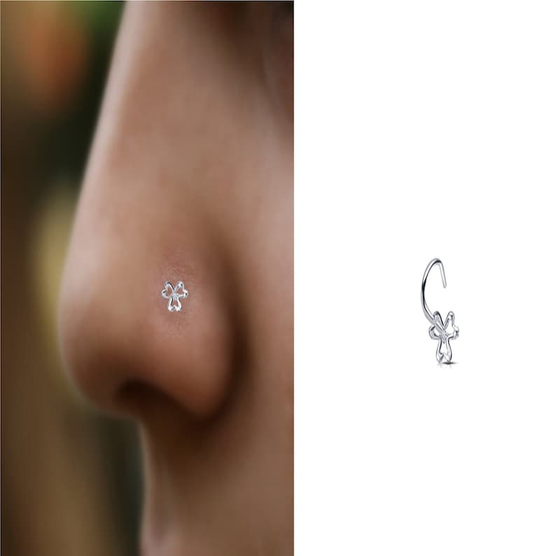 Sterling Silver Pin Flower Ethnic Nose Ring Elegant Piercing Silver Nose Stud Nose Pin Nose Stud Diamond Cubic Zirconia