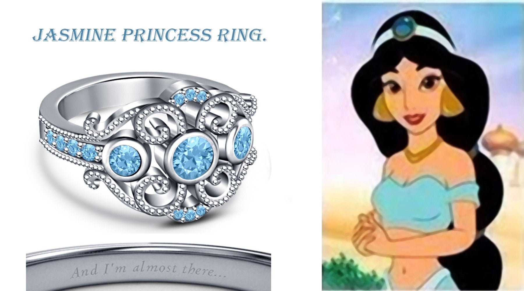 Jasmine Disney Princess Ring Round Cut MultiStone 14K White Etsy