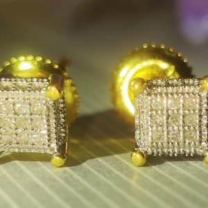 Herren Damen Iced Out Echt Diamant Ohrstecker, massiver quadratischer Würfel Ohrstecker aus 925 Sterlingsilber, täglicher Verschleiß Ohrring mit Schraube, Cluster Ohrring