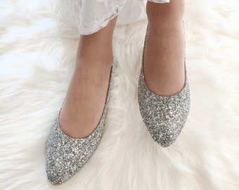 Glitter Wedding Flats, Sparkly Pretty Shoes, Bridal Gown Ballets, Silver Shimmer  Shoes, Wedding Party, Fairytale Wedding, Bridesmaid Shoes