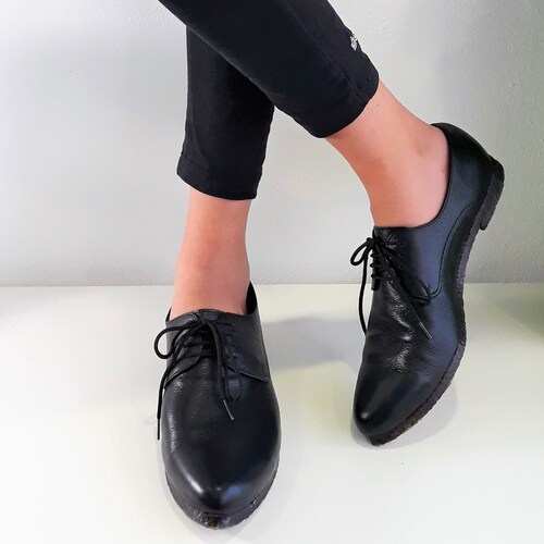 Black Leather Shoes Classic Oxfords 