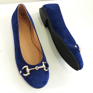 Royal Blue Flats Sapphire Blue Ballet Shoes Gold Buckle - Etsy