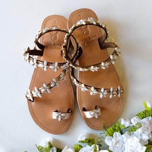 Beach Wedding Shoes, Rose Gold Sandals, Handmade To Order Shoes, Crystal Sandals image 1