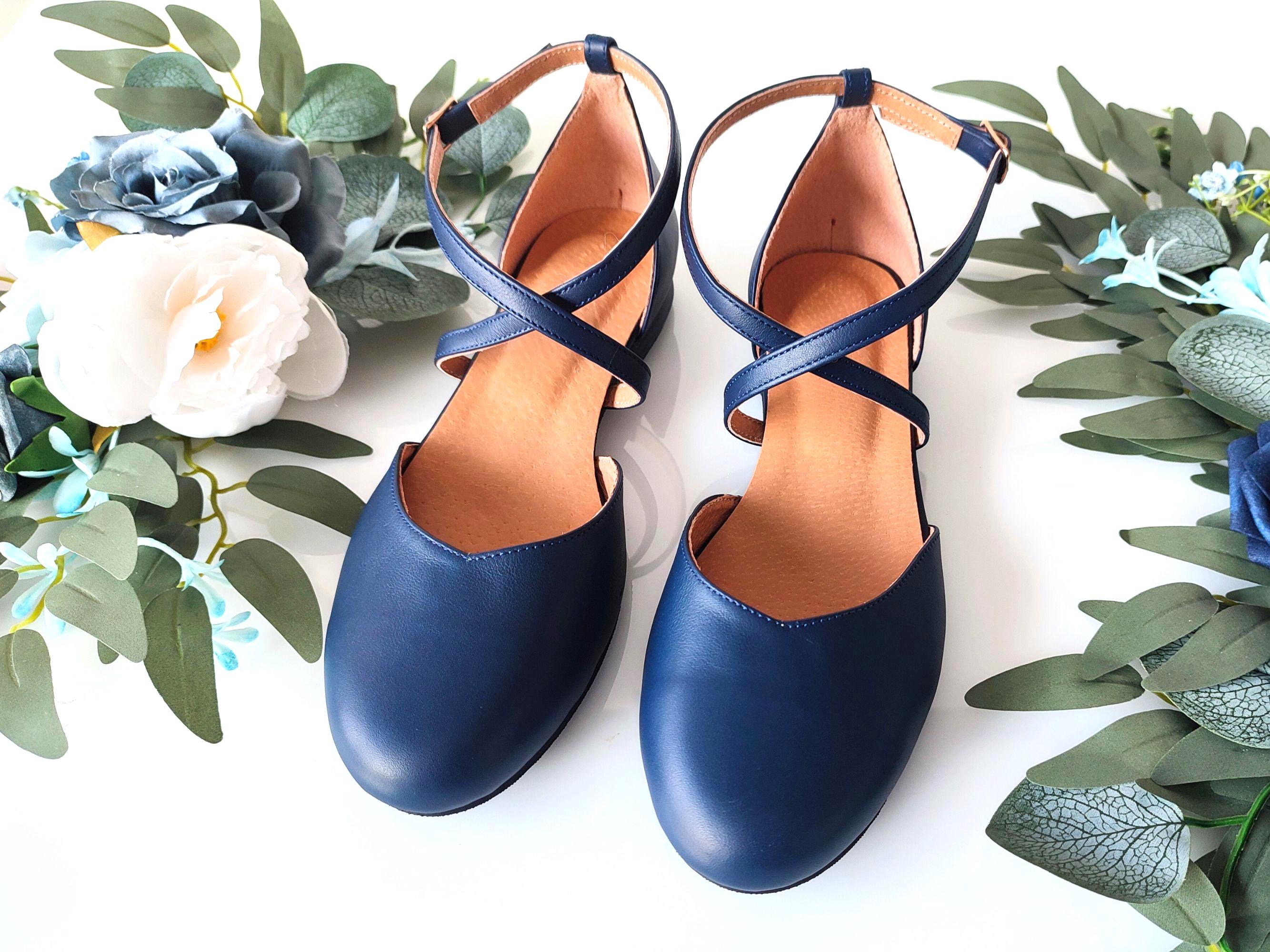 Edwardian Shoes Womens Navy Blue Dress Shoes Royal Blue Low Heels