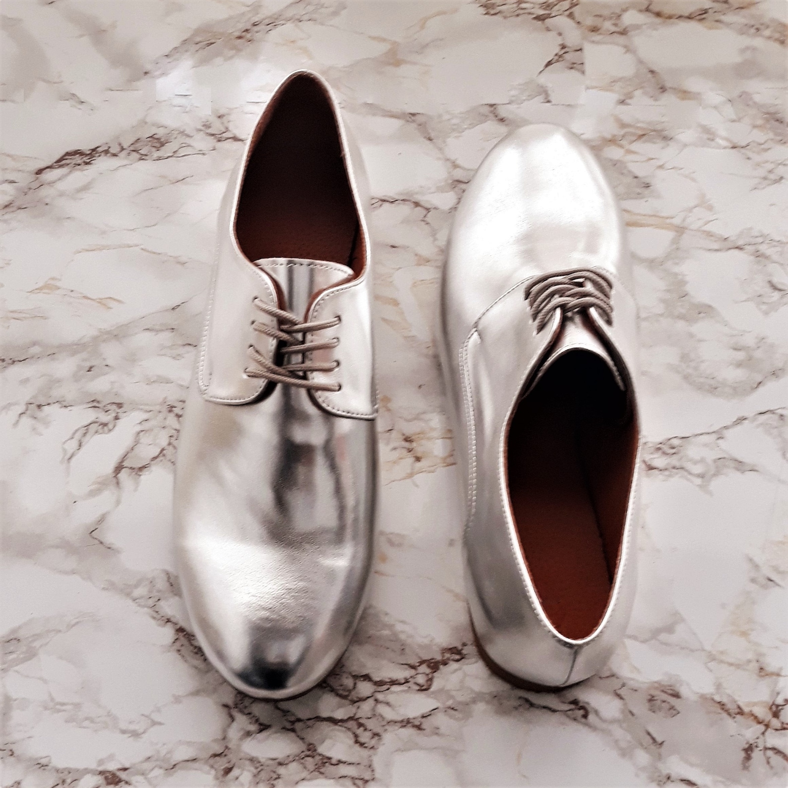 Silver Oxford Shoes for Women Stylish Metallic Vegan Leather - Etsy