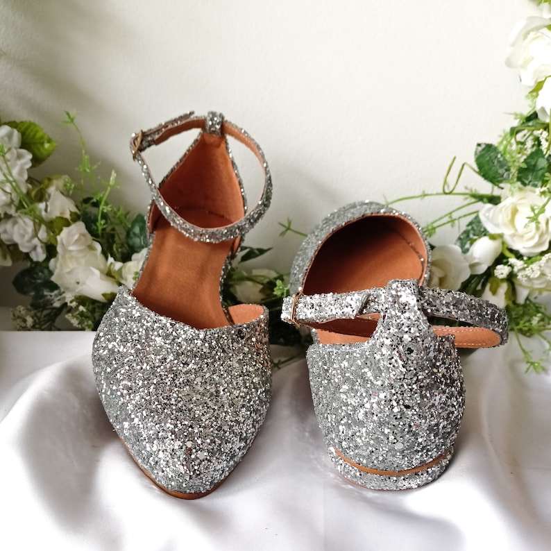 Rose Gold Wedding Shoes Sparkly Pointy Toe Flats With Ankle - Etsy