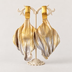 Lightweight Leather Leaf Earrings, Hand-Painted Gold and Silver with Titanium Posts, Evening Out Accessory