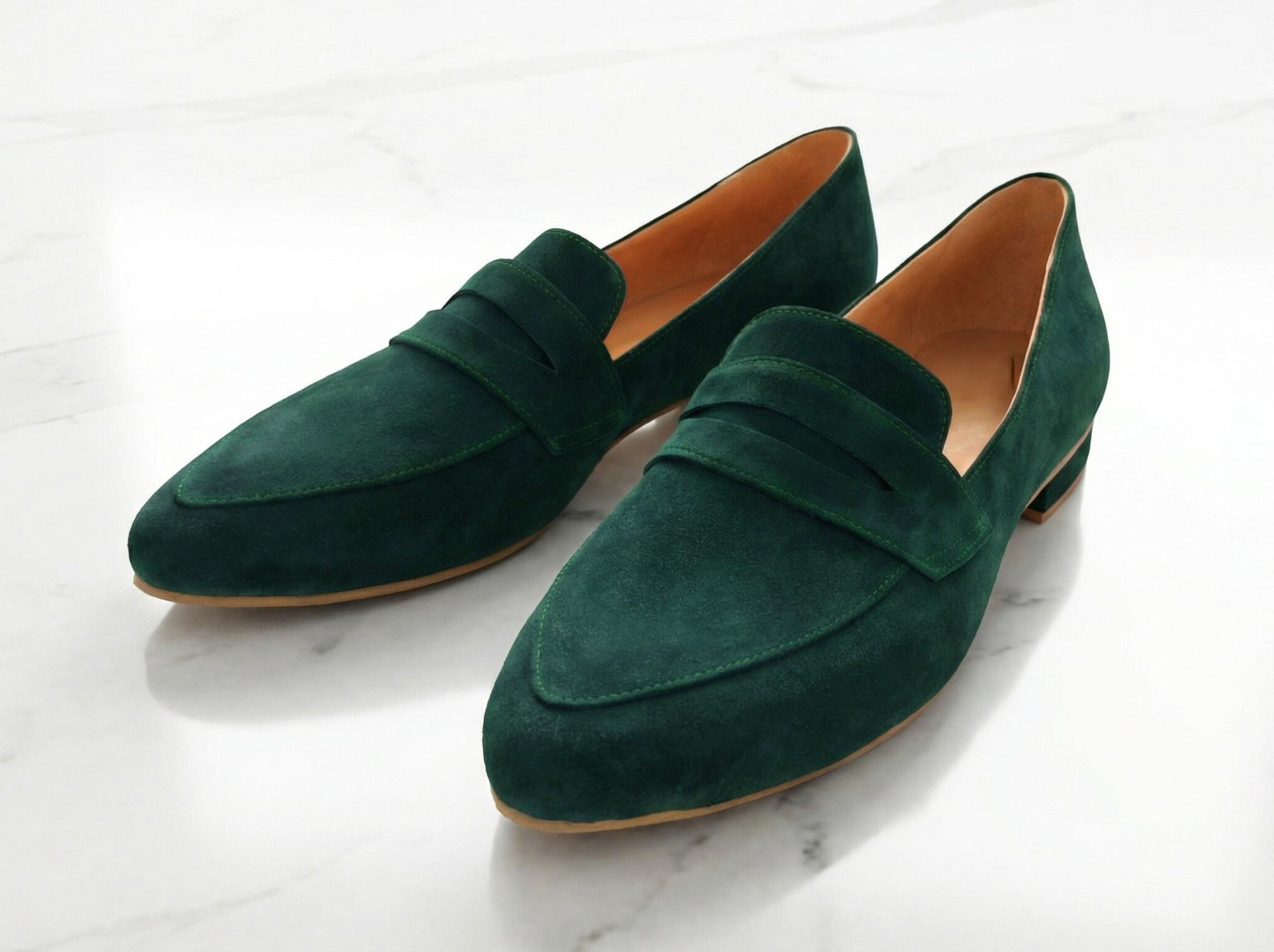 hunter green dress shoes for women Green Suede Shoes, Slip-on Moccasins, Fashionable Pointy Toe, Hunter Green  Loafers Women, Cities Walkings, Minimalist Design, Office Look