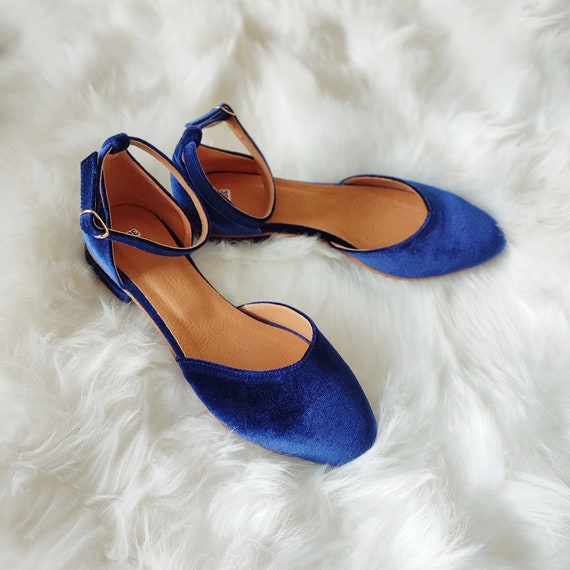 Blue Women's Pointed Toe Shoes Velvet Low Heel Pumps - Etsy
